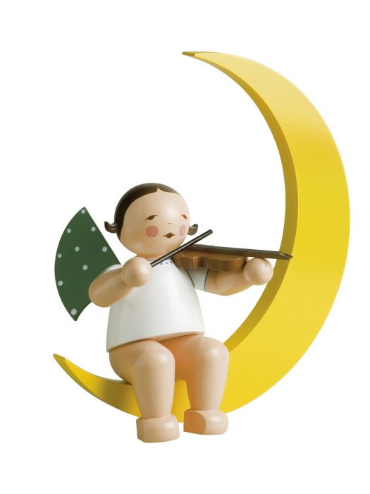 Wendt & Kühn Grünhainicher Christbaumengel mit Geige im Mond, groß 