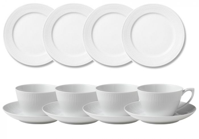 Royal Copenhagen - Weiß Gerippt - 8-tlg. Frühstücksgedeck-Set